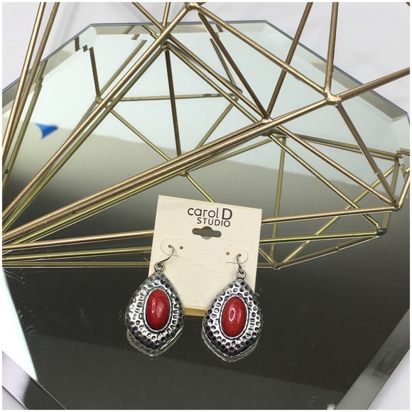 Coral And Silver Tone Earrings - Picture 2 of 5